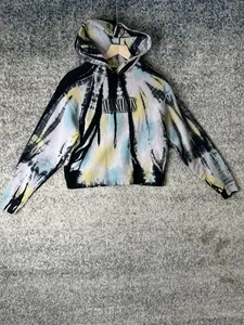 Sudadera con Capucha AllSaints Para Mujer 0 Negra Azul Amarillo Tie Dye Recortada Pullover Logo - Imagen 1 de 9