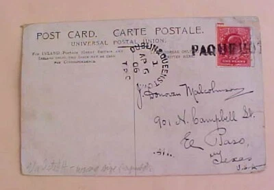 GREAT BRITAIN UNLSITED PAQUEBOT 1906 DUBLIN & QUEENSLAND on SHIP PICTURE CARD - Image 1 of 2