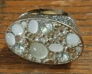 Anillo Vintage Grueso Blanco Gris Transparente Gema Tono Plata Elástico Cóctel Distintivo - Imagen 1 de 7