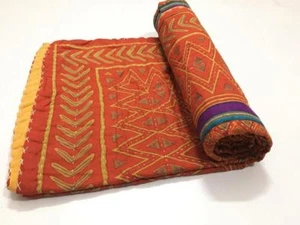 Ethnic Kantha Bedspread Queen Cotton Vintage Red Kantha Quilt Kantha Blanket - Picture 1 of 5