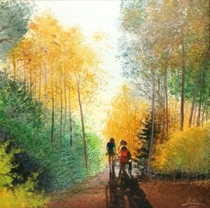 LISTED CUBAN AMERICAN J LOPETEGUI Sd ORIG O/C IMPRESSIONIST LANDSCAPE w/ FIGURES - Picture 1 of 11