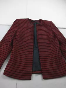 Kasper Blazer Jacket Women 4 Red Striped Open Front Office Wear Classic - Picture 1 of 13