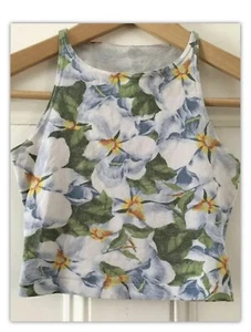 American Apparel Women’s Blue White Floral Cropped Sleeveless Vest Top XS UK 4-6 - Picture 1 of 12