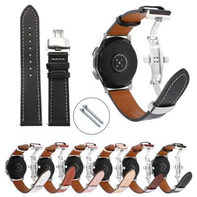 Quick Release Genuine Leather Watch Band Strap Smart Bracelet Butterfly Buckle - Image 1 of 4