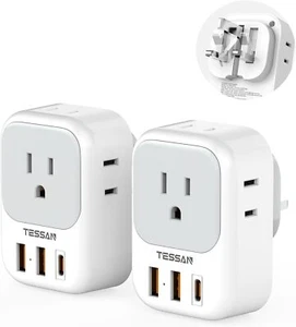 UK Adapters for Travel, TESSAN US to UK Travel Plug Adapter, Foldable Power - Picture 1 of 6
