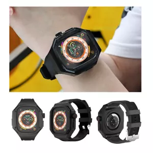 For Apple Watch Ultra 49mm Stainless Steel Case Rubber Bnad 9 8 7 6 SE 5 Mod Kit - Picture 1 of 43