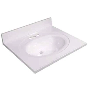 25 in. W x 22 in. D Cultured Marble Vanity Top in Solid White with Solid White B - Picture 1 of 8