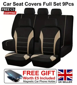 Beige Car Seat Covers Full Set Universal 9 Pcs Protector Front Rear Non-Slip - Picture 1 of 10