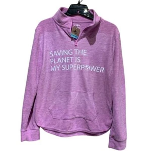 Hand Printed Upcycled Child 16 Saving the Planet is My Superpower Soft Pullover - Picture 1 of 2