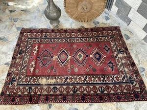 Vintage Caucasian Rug | 3.5x5 ft | Tribal Handmade Wool Rustic Farmhouse Carpet - Picture 1 of 12