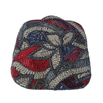 Beaded sparkle clutch purse Bag red silver black floral 7.5 inch by 7 inch  - Image 1 of 4