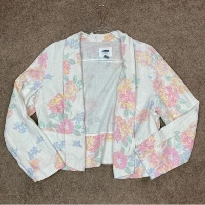 Old Navy Linen Blend Floral Pastel Blazer Womens Large - Image 1 of 4