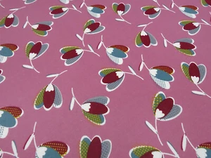 Stoff Alpenfleece Sweatshirtstoff Blumen retro rosa weiß gelb grau Kleiderstoff  - Bild 1 von 6