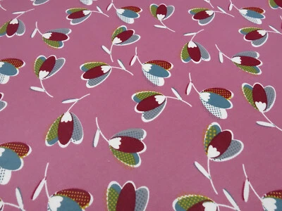 Stoff Alpenfleece Sweatshirtstoff Blumen retro rosa weiß gelb grau Kleiderstoff  - Bild 1 von 4