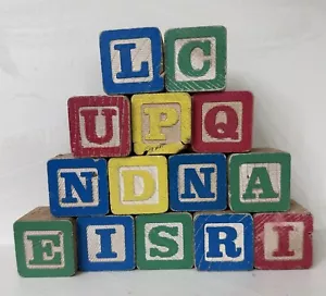 14 Antique Vintage Wooden Children's Building Blocks Alphabet Numbers/Letters - Picture 1 of 3