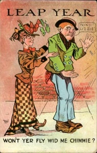 Schaltjahr Frauen übernehmen Führung Fly Wid Me Chimmie Mann 1908 PCK Serie Postkarte - Bild 1 von 2
