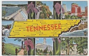c1960s Tennessee Landmarks ~ Vintage Linen TN Map Postcard - Bild 1 von 2