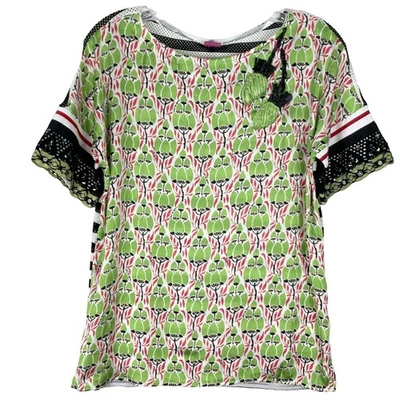 NUEVO SIN ETIQUETAS SAVE THE QUEEN Top S Italia Apliques de Satén Floral Malla con Cuentas Rayas Multi Foto 1 de 4