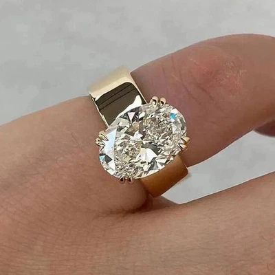 2 Kt Ovalschliff simulierter Diamant Damen Solitär Ring 14 K Gelbgold plattiert - Bild 1 von 4