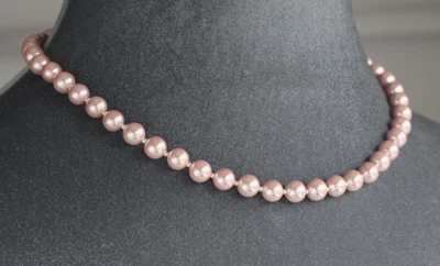 PINK  SHELL PEARL NECKLACE USING 8MM ROUNDS ~ 19" STERLING SILVER - Image 1 of 2