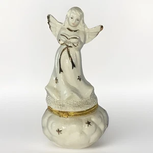 Portagioie vintage porcellana angelo incernierato con bordo bianco e oro 7" - Foto 1 di 9