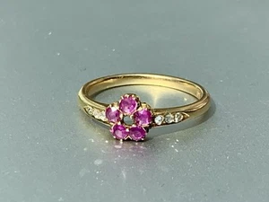 Victorian 18ct Gold Ruby Diamond Flower Cluster Ring missing centre stone 2.6g - Picture 1 of 11