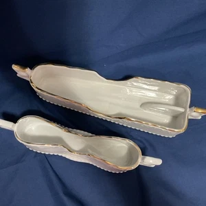 Vintage weiß mit Goldrand Buffet Utensilien Halter 12” und 9,5” Top Zustand - Bild 1 von 8