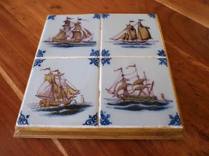 Ancien Dessous De Plat  carreaux de Faïence décor " DELFT " ( ref 8 ) - Imagen 1 de 6