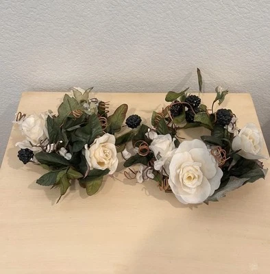 Vintage Home Interiors White And Berry Floral Candle Ring Set Of 2 - Image 1 of 4