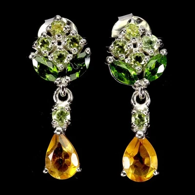 925 Sterling Silver Earrings Pear Citrine 7x5mm Peridot Natural Gemstone Jewelry - Image 1 of 4