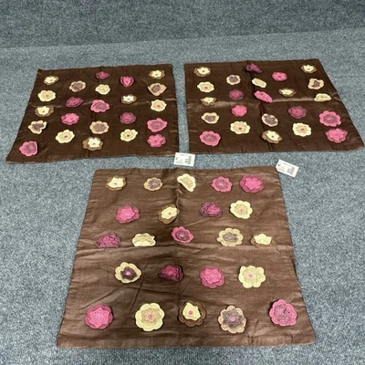 ABC Carpet Home 3 Pillow Covers 18x18 Silk Floral Crochet Appliqué Throw Cushion - Image 1 of 4