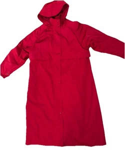 LL Bean Trench Coat Womens Petite Medium Red Long Sleeve Zip Hooded Jacket - Picture 1 of 14