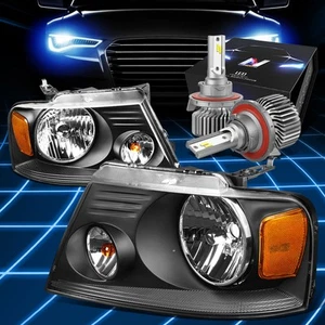 Fit 2004-2008 Ford F150/Mark Lt Crystal Headlight Lamps W/LED Slim Style Black - Picture 1 of 11