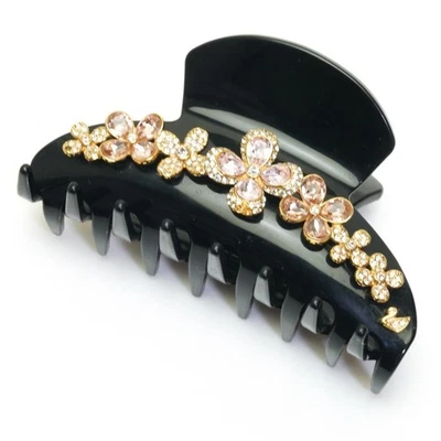 Swarovski Flower Hair Clip Black Pink Used Jewelry Accessory - Image 1 of 4