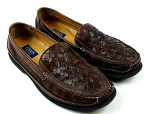 CHAPS Mens 10.5 M Boat Style Brown Basket Weave Leather Slip-On Loafer Shoes - Picture 1 of 10
