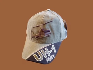 U.S ARMY UH-1 HUEY HAT EMBROIDERED MILITARY BALL CAP STONE WASHED OD GREEN - Picture 1 of 11