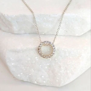 Floating Crystal Charm Necklace 925 SU 925 CH CZ stamped - Picture 1 of 9