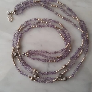 AMETISTA PERLE COLLANA FILI ARGENTO 925 PERFETTA CHIUSURA ARGENTO ZODIACO PESCI - Foto 1 di 10