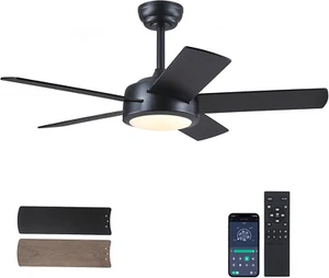 42" Black Ceiling Fans with Lights - Modern Low Profile Ceiling Fan with Lights - Picture 1 of 8