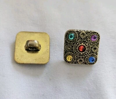 Gripoix Style Gold Tone Sewing Buttons Set Of TWO Colorful Shank 90s - Image 1 of 4