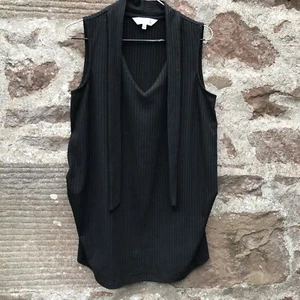 Red Herring Black Sleeveless Tie Neck Ribbed Jersey Maternity Blouse Size 12 - Picture 1 of 7