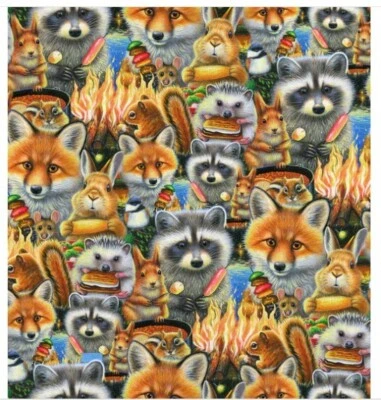 POR David Textiles ANIMALES DE CAMPING en Estampado Azul 100% Algodón Edredón Tela Patio Foto 1 de 2