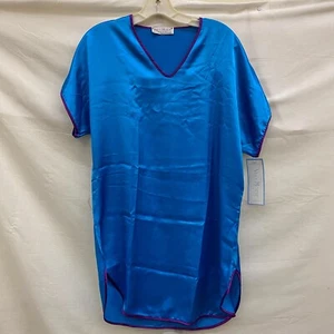 NWT Vtg Val Mode Womens Sz S Lingerie Royal Blue Satin Short Sleeve Nightgown - Picture 1 of 7