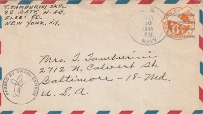 1944 USA censored cover sent from 83th Battalion H-AB NY to Baltimore - Image 1 of 2