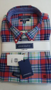 Men's Red Plaid Flannel Shirt Size 2XL Motion Flex Classic Fit Crown & Ivy - Picture 1 of 5