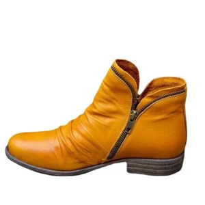 Nuevas botas al tobillo informales de cuero con cremallera de tacón plano liso para mujer - Imagen 1 de 9