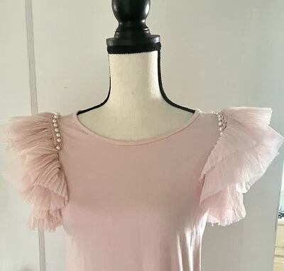 TOP MUJER ESPUMOSO PLISADO CAPAS MANGA TUL CUELLO REDONDO ROSA TALLA PEQUEÑA ELÁSTICO Foto 1 de 4