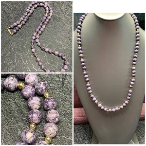 Collana Vintage Insolita Gemme Viola Perline 24" - Foto 1 di 6