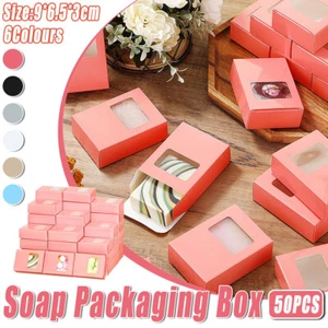 50PCS Kraft Paper Soap Boxes Window Rectangular Packaging for Natural Soap Bars - Picture 1 of 29