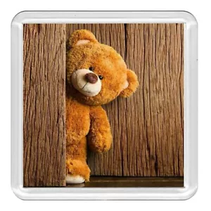 TEDDY BEAR PEEKING PEEKABOO Acrylic Coaster Novelty Drink Cup Mat Great Gift - Picture 1 of 1